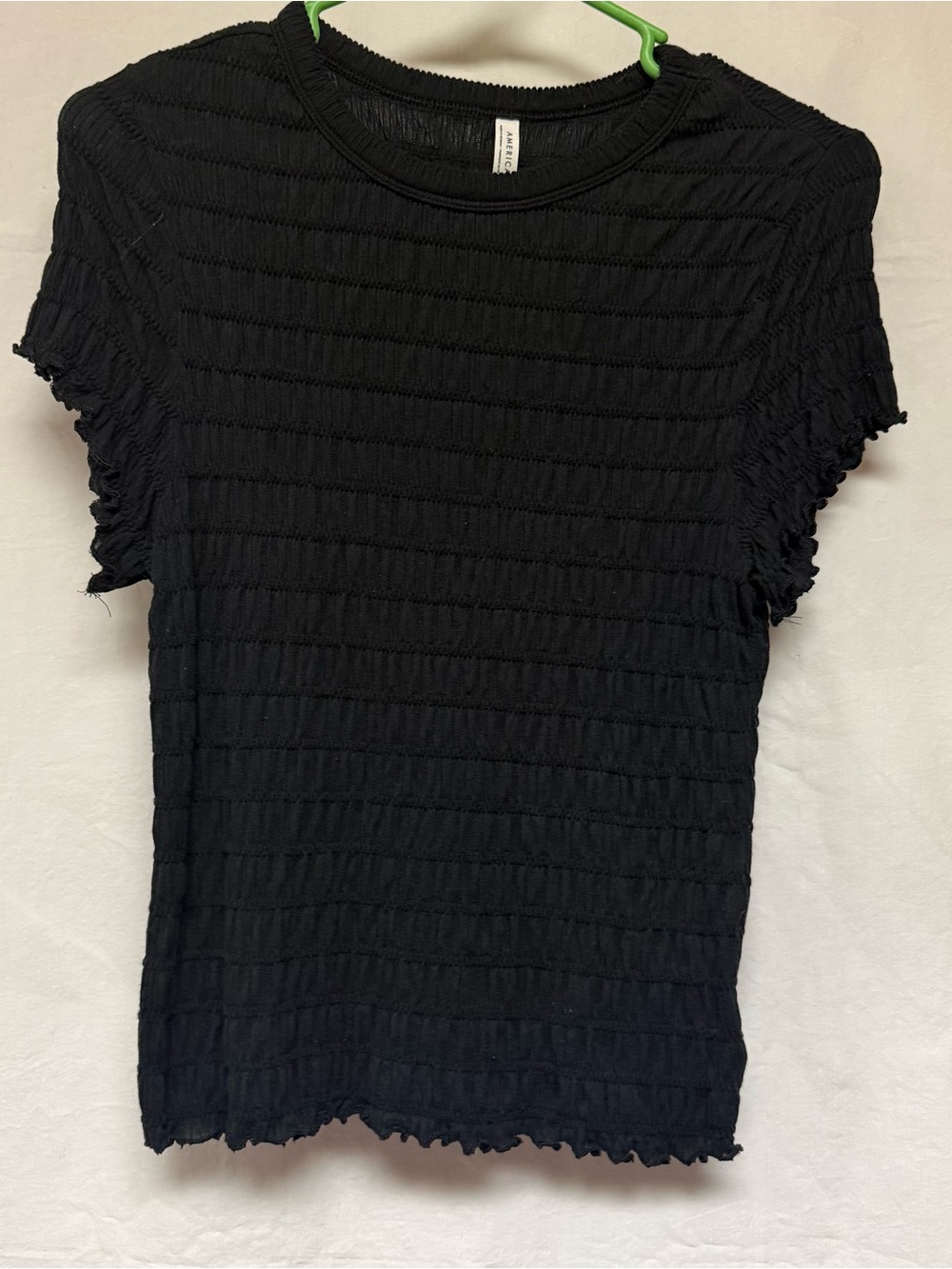 American Eagle Outfitters Black Textured Short Sleeve Tee